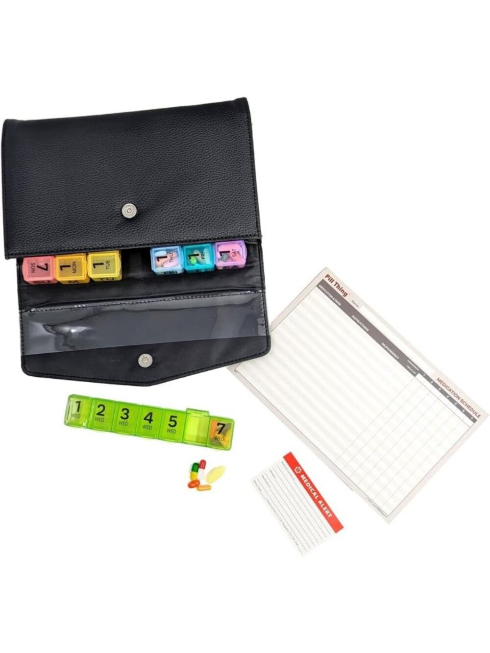 Stylish Weekly Pill Organizer Case - 7 Compartments, Faux Leather, Magnetic Snap